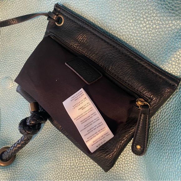 Large Metallic Blue and Black Reversible Leather Tote - Picture 8 of 9